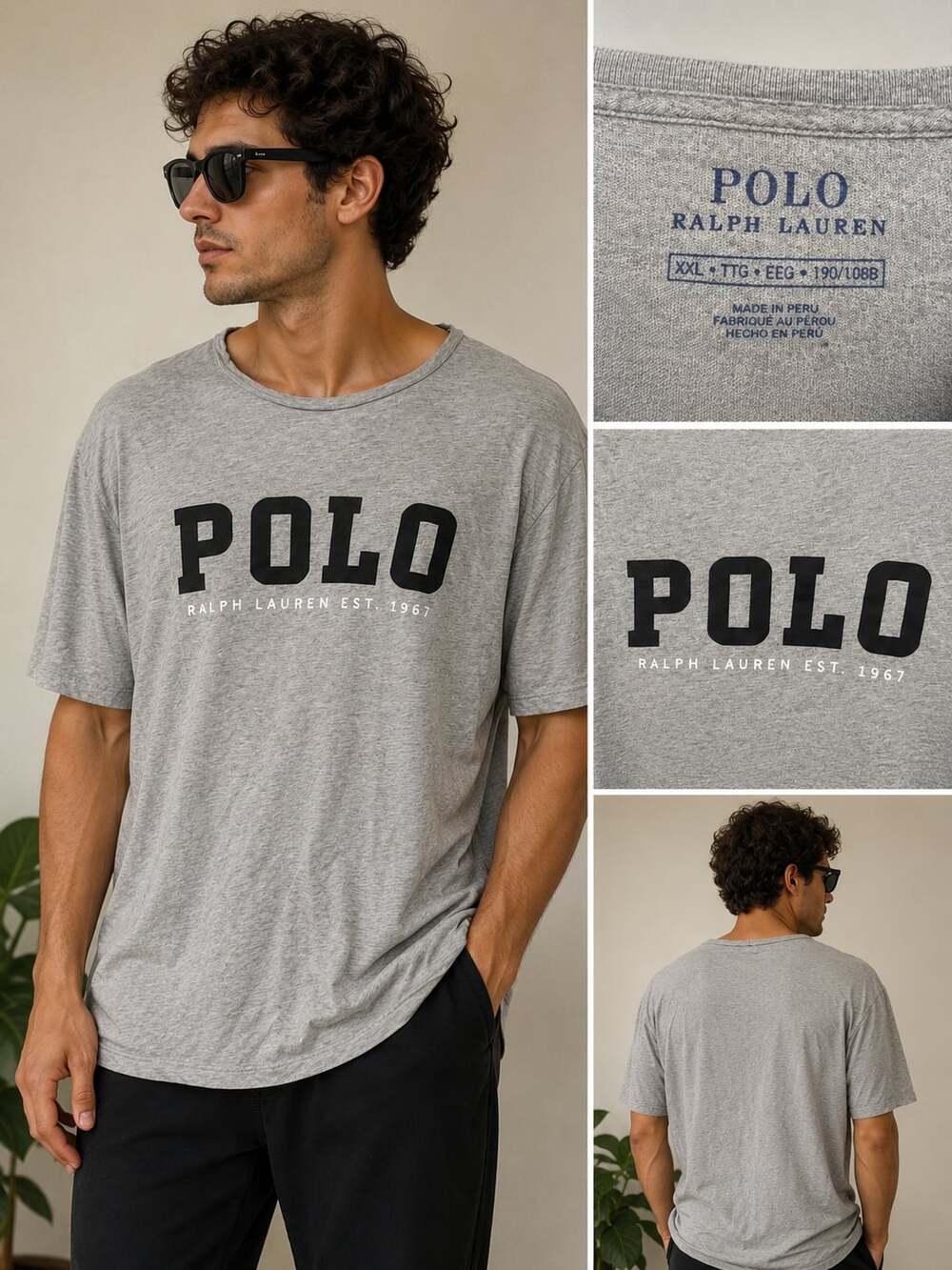 Polo Ralph Lauren Mens XXL Gray T Shirt Est 1967 Spellout Logo Cotton